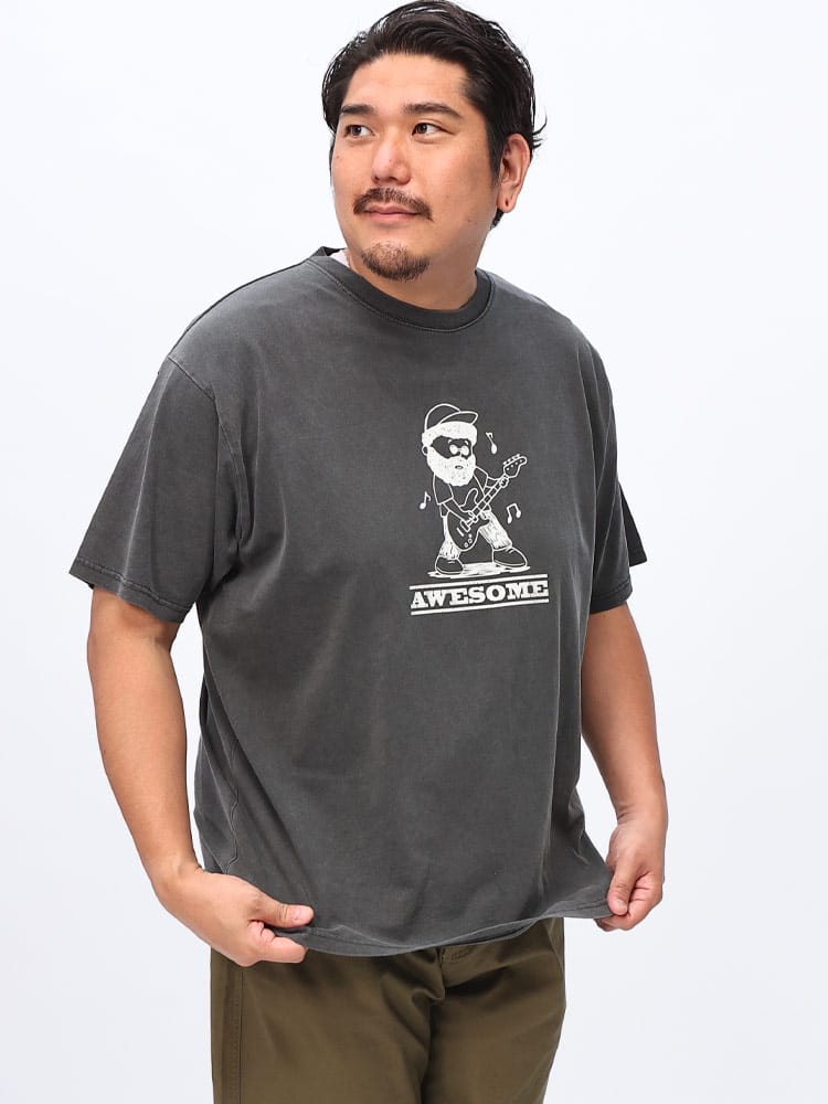 在庫処分 返品交換不可 半袖 Tシャツ ピグメント加工 ヒゲおやじプリント トップス  大きいサイズ メンズ 