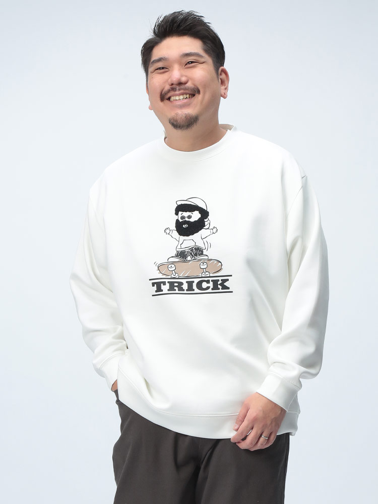 長袖 トレーナー サガラ胸刺繍 クルーネック トップス プルオーバー スウェット プリント 大きいサイズ メンズ