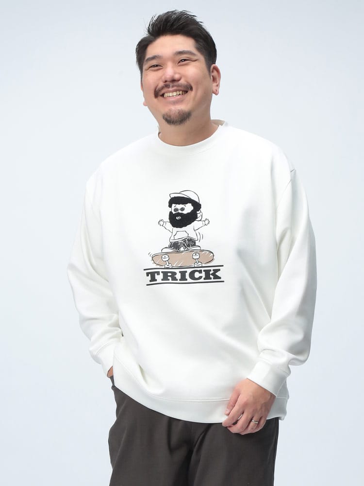 長袖 トレーナー サガラ胸刺繍 クルーネック トップス プルオーバー スウェット プリント 大きいサイズ メンズ