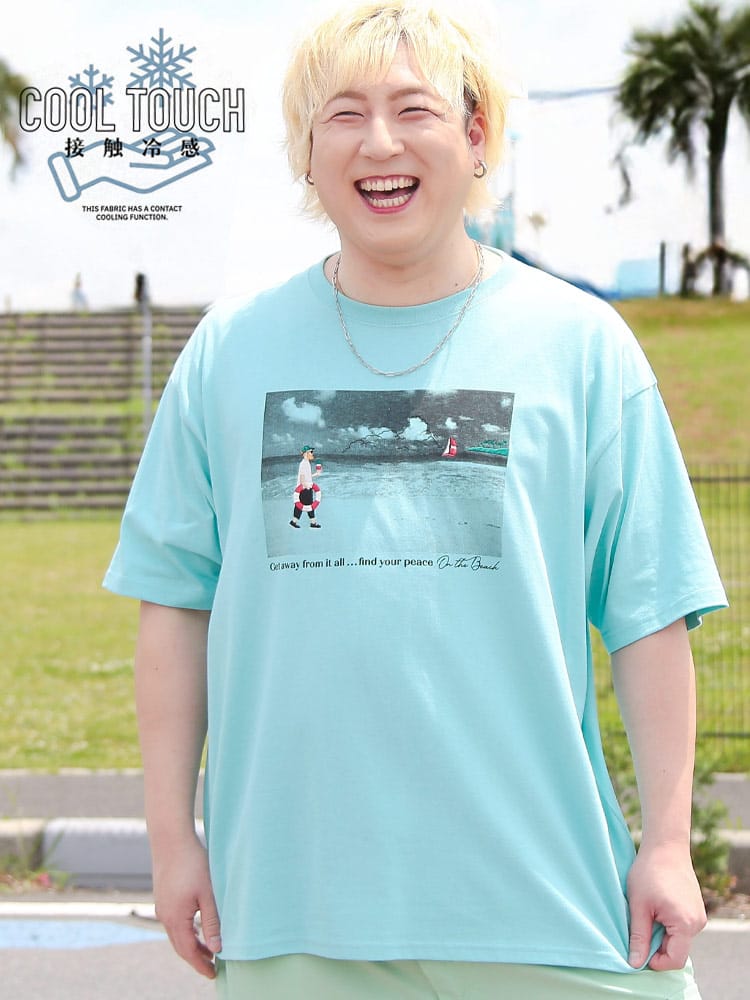 半袖 Tシャツ 接触冷感 フォト×刺繍 クルーネック トップス プリント 涼しい 春 夏 大きいサイズ メンズ