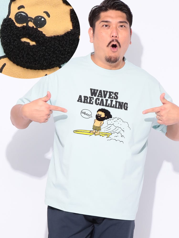 再生ポリエステル 接触冷感 吸水速乾 UVカット加工 アフロサーフプリント クルーネック 半袖 Tシャツ 大きいサイズ メンズ
