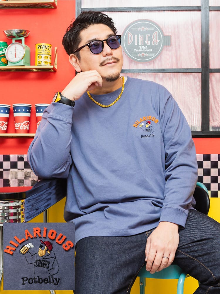 【WEB先行値下げ】長袖 Tシャツ オジー ブラシ刺繍 クルーネック トップス ロンT コットン 天竺 おしゃれ 大きいサイズ メンズ