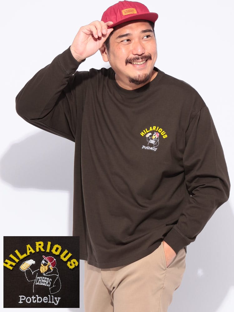 【WEB先行値下げ】長袖 Tシャツ オジー ブラシ刺繍 クルーネック トップス ロンT コットン 天竺 おしゃれ 大きいサイズ メンズ