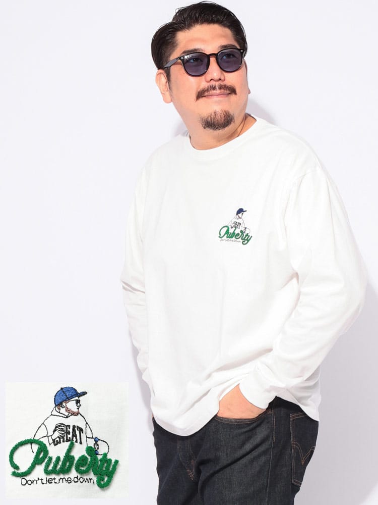 【WEB先行値下げ】長袖 Tシャツ オジー ブラシ刺繍 クルーネック トップス ロンT コットン 天竺 おしゃれ 大きいサイズ メンズ