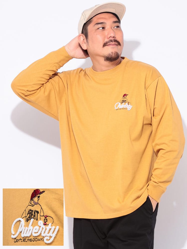 【WEB先行値下げ】長袖 Tシャツ オジー ブラシ刺繍 クルーネック トップス ロンT コットン 天竺 おしゃれ 大きいサイズ メンズ