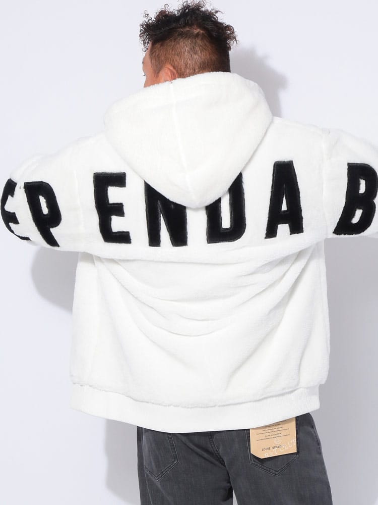 ファーブルゾン バックロゴ ストレートライン フルジップ アウター パーカー ストリート 大きいサイズ メンズ