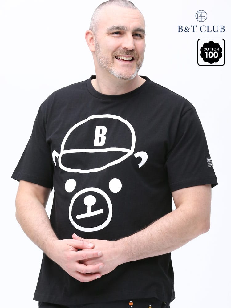 大きいサイズ メンズ B＆T CLUB (ビーアンドティークラブ) BROOKLYN BEAR プリント クルーネック 半袖 Tシャツ