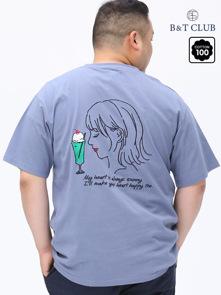大きいサイズ メンズ B＆T CLUB (ビーアンドティークラブ) クリームソーダ刺繍 ポケット付き クルーネック 半袖 Tシャツ
