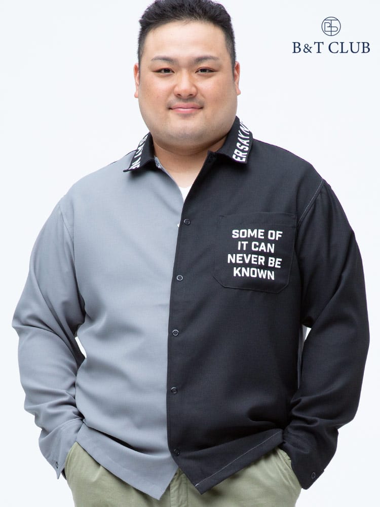 大きいサイズ メンズ B＆T CLUB (ビーアンドティークラブ) ポリツイル バイカラー プリント 長袖 シャツ