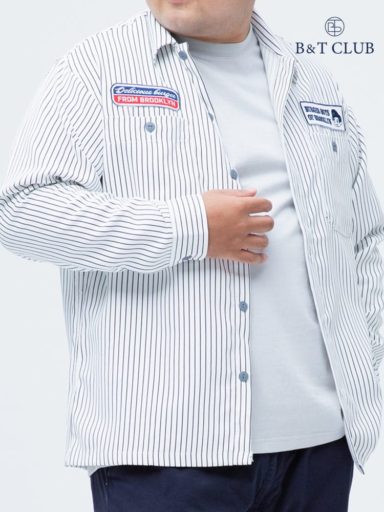 大きいサイズ メンズ B＆T CLUB (ビーアンドティークラブ) ポリツイル ワッペン ポケット 長袖 ワークシャツ