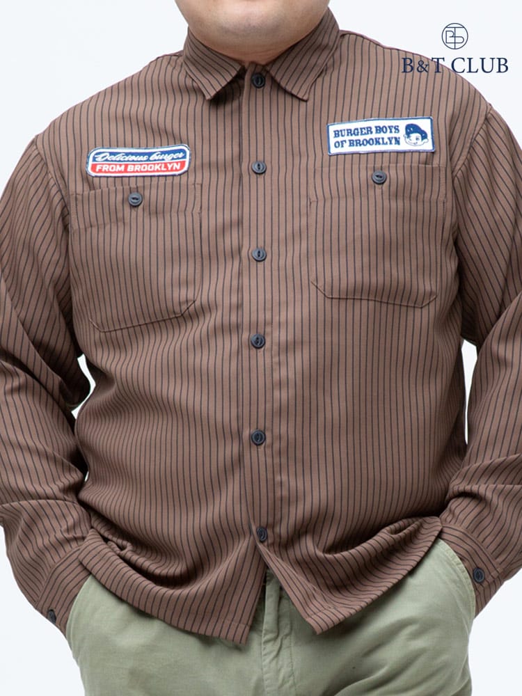 大きいサイズ メンズ B＆T CLUB (ビーアンドティークラブ) ポリツイル ワッペン ポケット 長袖 ワークシャツ
