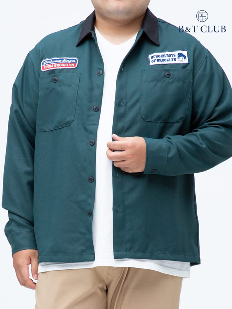 大きいサイズ メンズ B＆T CLUB (ビーアンドティークラブ) ポリツイル ワッペン ポケット 長袖 ワークシャツ