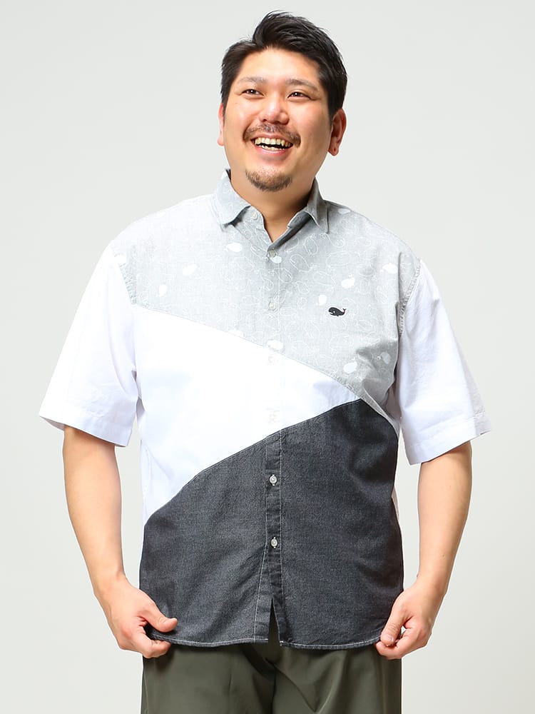 大きいサイズ メンズ B＆T CLUB (ビーアンドティークラブ) クジラ切り替え 半袖 シャツ