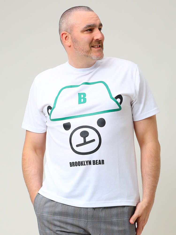大きいサイズ メンズ B＆T CLUB (ビーアンドティークラブ) BROOKLYN BEAR BIGフェイスプリント クルーネック 半袖 Tシャツ