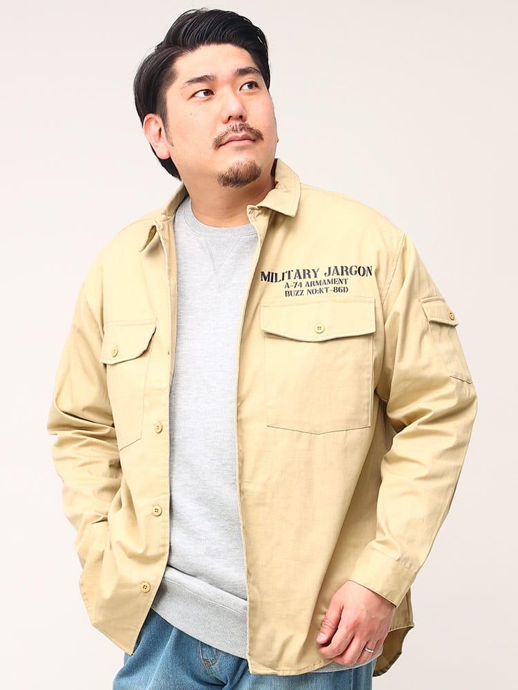 大きいサイズ メンズ B＆T CLUB (ビーアンドティークラブ) ポケット ミリタリー 長袖 シャツ