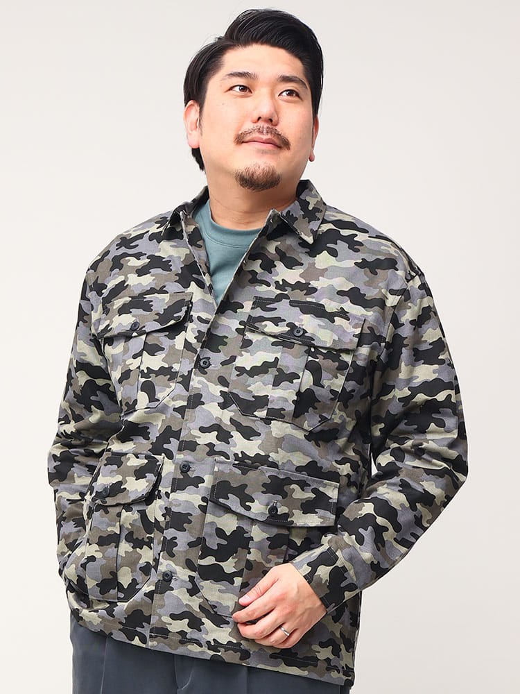 大きいサイズ メンズ B＆T CLUB (ビーアンドティークラブ) 迷彩柄 ポケット 長袖 シャツ