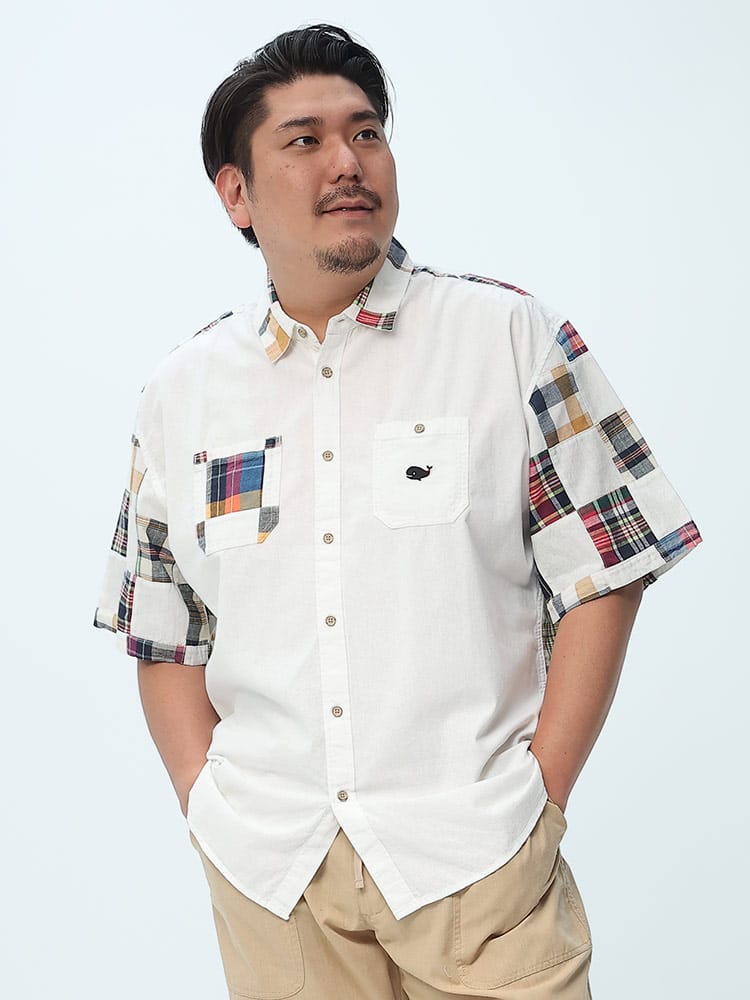 大きいサイズ メンズ B＆T CLUB (ビーアンドティークラブ) FATANIMALS クジラ パッチワーク 半袖 シャツ