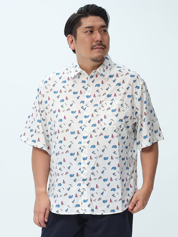 大きいサイズ メンズ B＆T CLUB (ビーアンドティークラブ) FATANIMALS クジラ総柄 半袖 シャツ