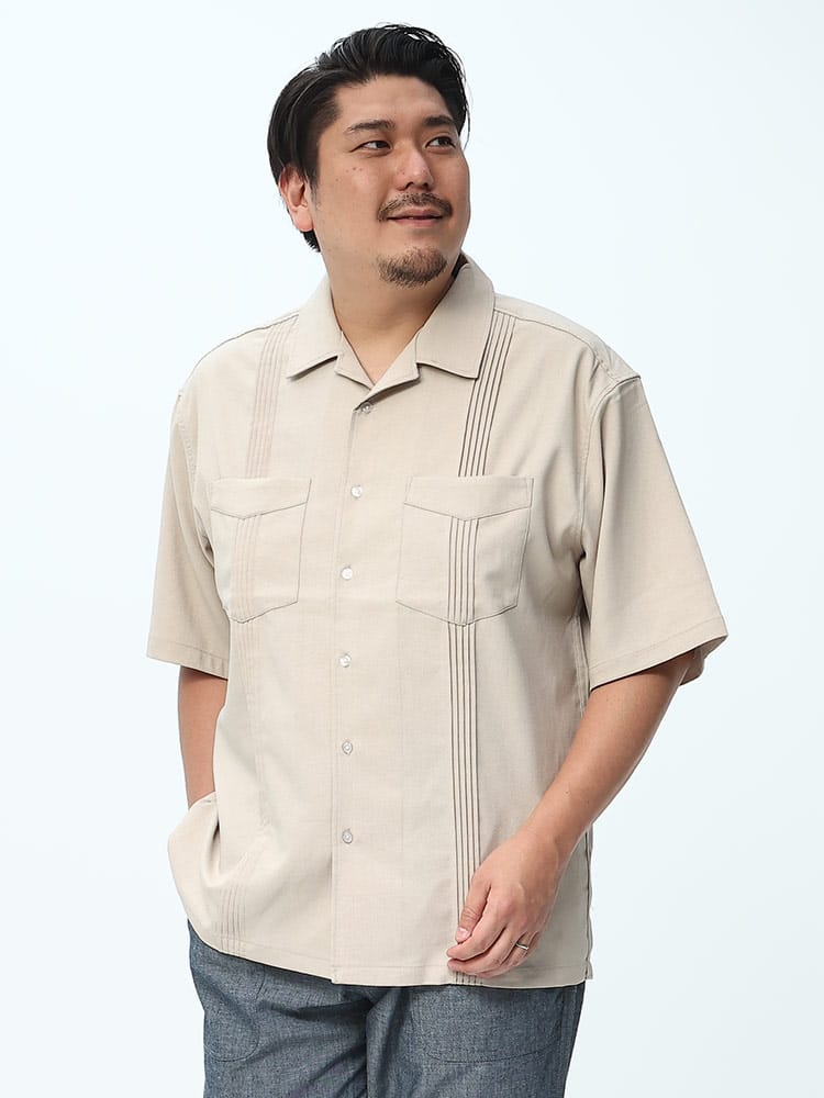 大きいサイズ メンズ B＆T CLUB (ビーアンドティークラブ) タックライン オープンカラー 半袖 キューバ シャツ