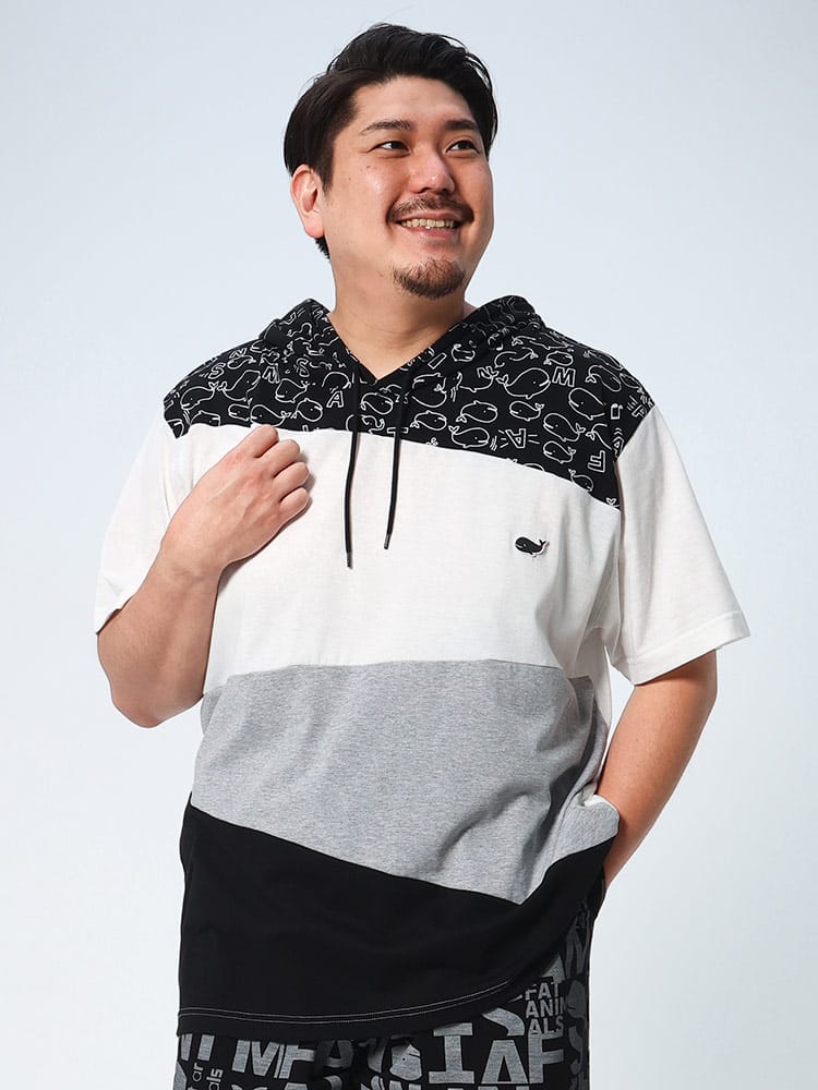 大きいサイズ メンズ B＆T CLUB (ビーアンドティークラブ) FATANIMALS クジラ 切り替え 半袖 Tパーカー