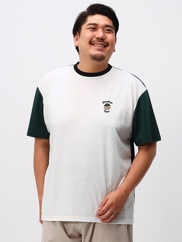 大きいサイズ メンズ B＆T CLUB (ビーアンドティークラブ) BROOKLYN BEAR サガラ刺繍 クルーネック 半袖 Tシャツ