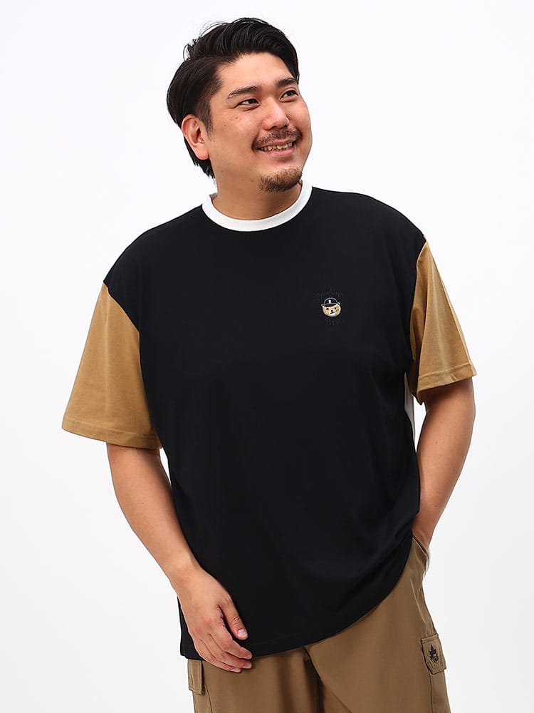 大きいサイズ メンズ B＆T CLUB (ビーアンドティークラブ) BROOKLYN BEAR サガラ刺繍 クルーネック 半袖 Tシャツ