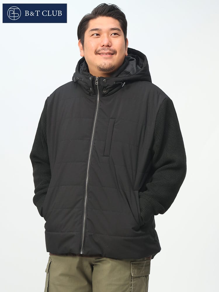 袖ニット 切り替え フルジップ 中綿 ジャケット (B＆T CLUB) ビーアンドティークラブ 大きいサイズ メンズ