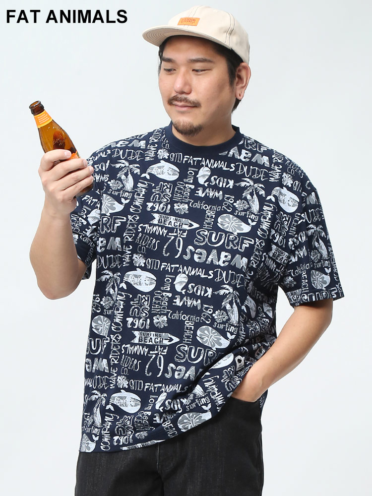 FAT ANIMALS クジラ総柄プリント クルーネック 半袖 Ｔシャツ (B＆T CLUB) ビーアンドティークラブ 大きいサイズ メンズ 