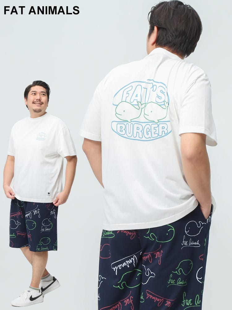 在庫処分 返品交換不可 FAT ANIMALS クジラバーガー クルーネック 半袖 Tシャツ (B＆T CLUB) ビーアンドティークラブ 大きいサイズ メンズ 