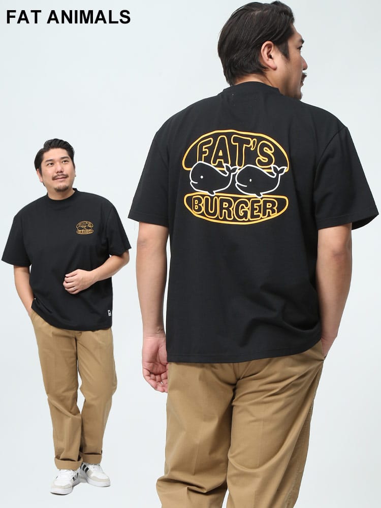 在庫処分 返品交換不可 FAT ANIMALS クジラバーガー クルーネック 半袖 Tシャツ (B＆T CLUB) ビーアンドティークラブ 大きいサイズ メンズ 