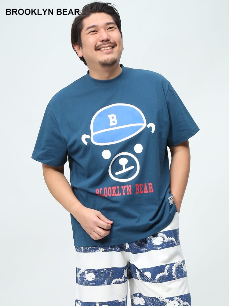 在庫処分 返品交換不可 BROOKLYNBEAR BIGフェイスプリント クルーネック 半袖 Ｔシャツ (B＆T CLUB) ビーアンドティークラブ 大きいサイズ メンズ