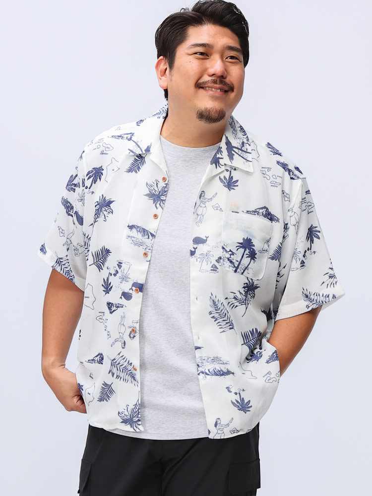 半袖 シャツ FAT ANIMAL 総メッシュ パナマ総柄 トップス アロハシャツ 大きいサイズ メンズ