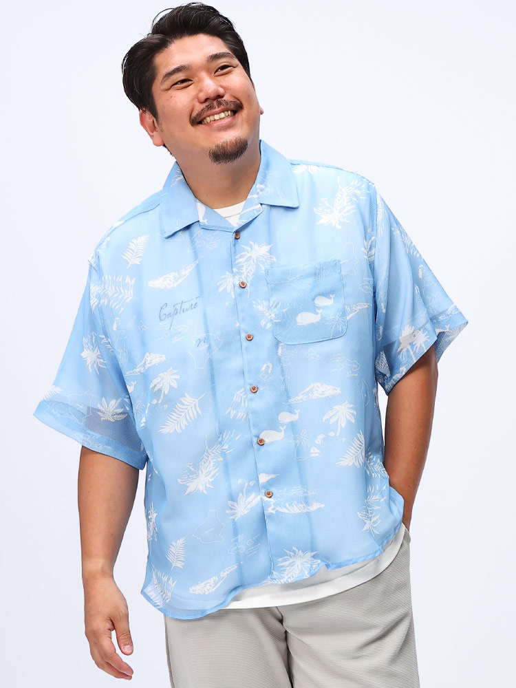 半袖 シャツ FAT ANIMAL 総メッシュ クジラパネル柄 トップス アロハ 