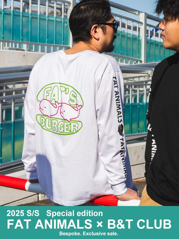 長袖 Tシャツ 袖ライン クジラ×バーガープリント クルーネック トップス ロンT プリント 大きいサイズ メンズ