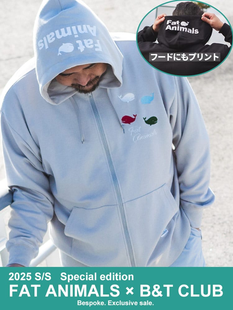 ジップパーカー TCダンボール フードロゴプリント×4クジラ刺繍 トップス 長袖 フード スウェット 大きいサイズ メンズ