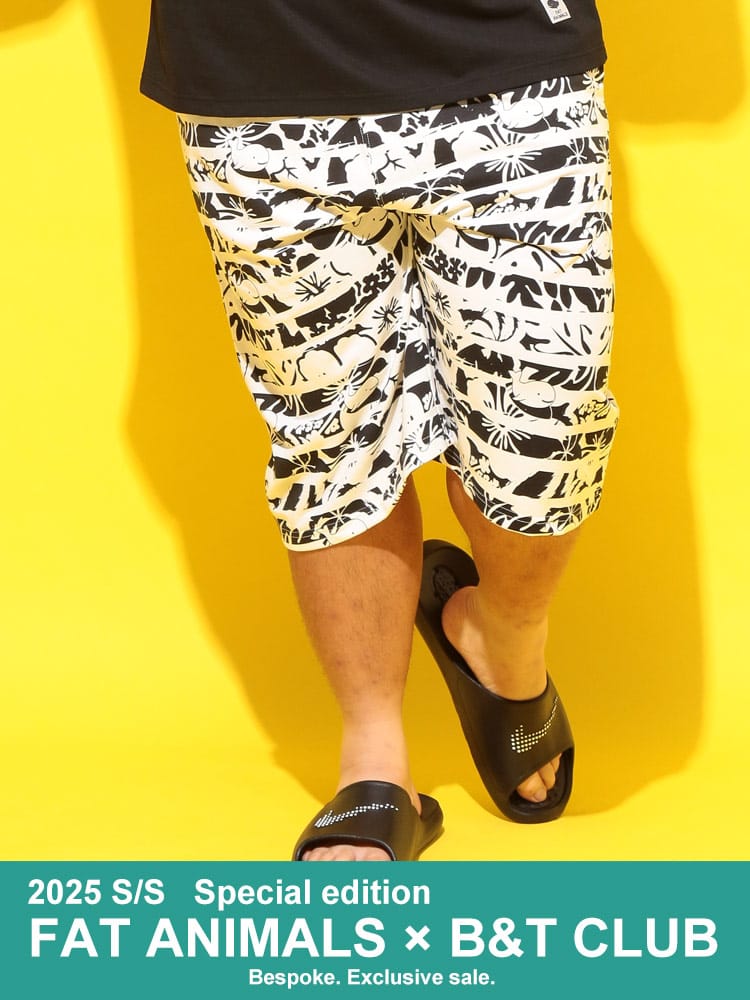 ショートパンツ FAT ANIMALS クジラ総柄 ボーダー ボトムス ショーツ 半ズボン プリント 春 夏 大きいサイズ メンズ