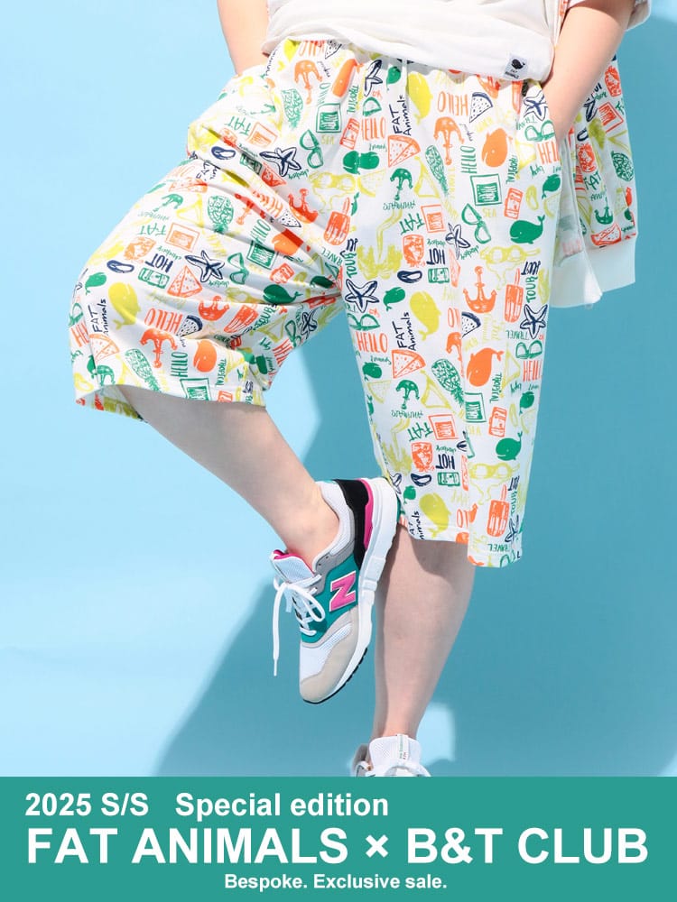 ショートパンツ FAT ANIMALS クジラ×ロゴ総柄 ボトムス ショーツ 半ズボン プリント 春 夏 大きいサイズ メンズ