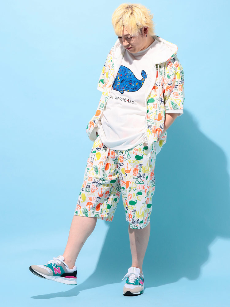 ショートパンツ FAT ANIMALS クジラ×ロゴ総柄 ボトムス ショーツ 半