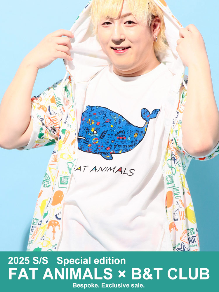 半袖 Tシャツ FAT ANIMALS 接触冷感 総柄クジラマーク クルーネック トップス プリント 涼しい 春 夏 大きいサイズ メンズ