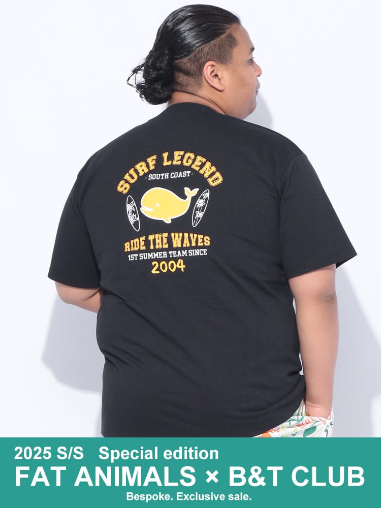 半袖 Tシャツ FAT ANIMALS 接触冷感 クジラ×サーフボード クルーネック トップス プリント 涼しい 春 夏 大きいサイズ メンズ