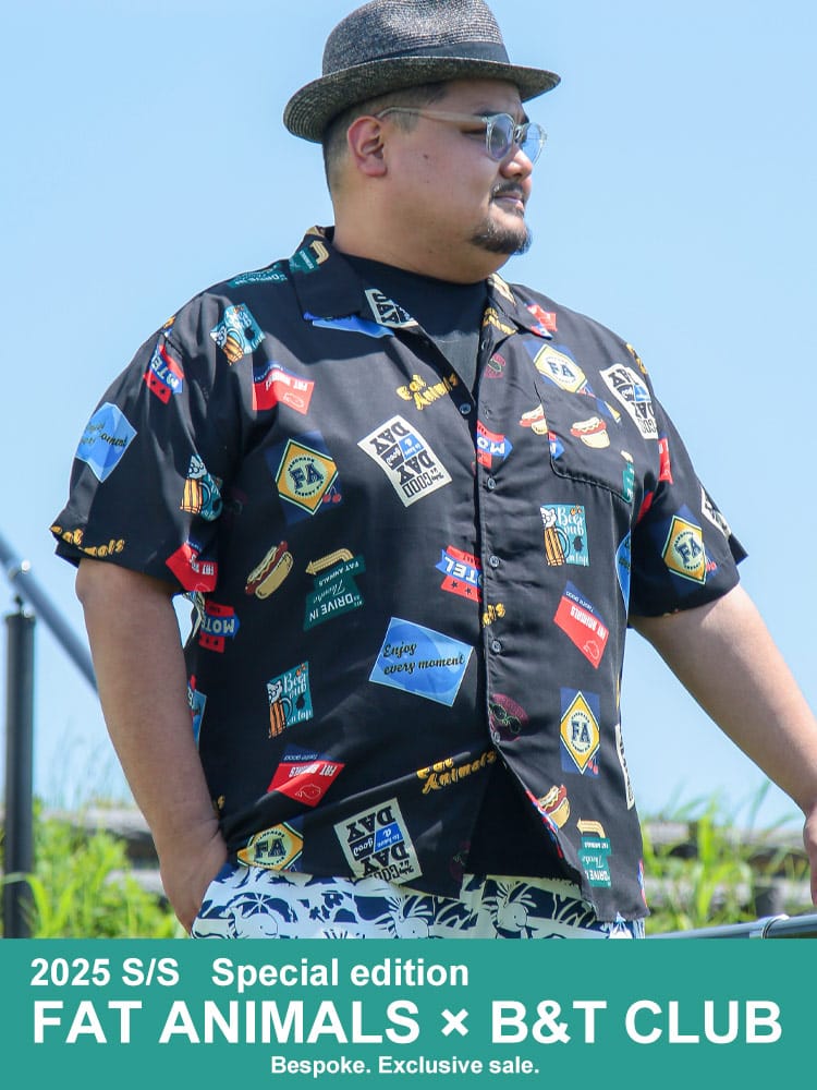 半袖 開襟シャツ FAT ANIMALS 総柄 トップス オープンカラー プリント 春 夏 大きいサイズ メンズ