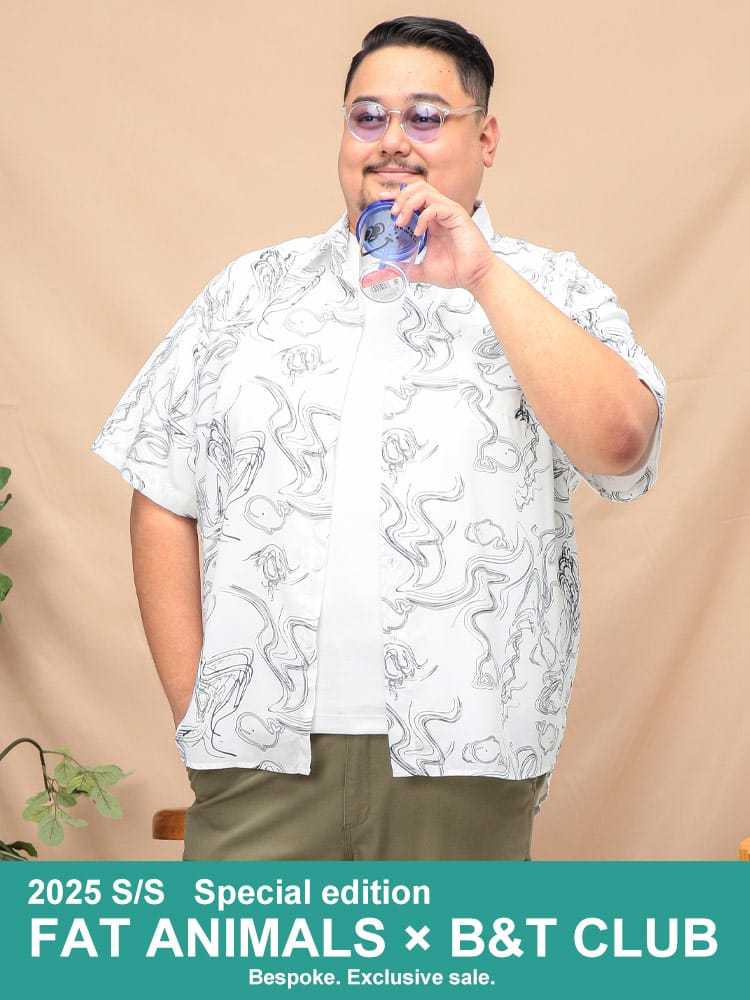 半袖 シャツ FAT ANIMALS 総柄 レギュラー トップス プリント 春 夏 大きいサイズ メンズ