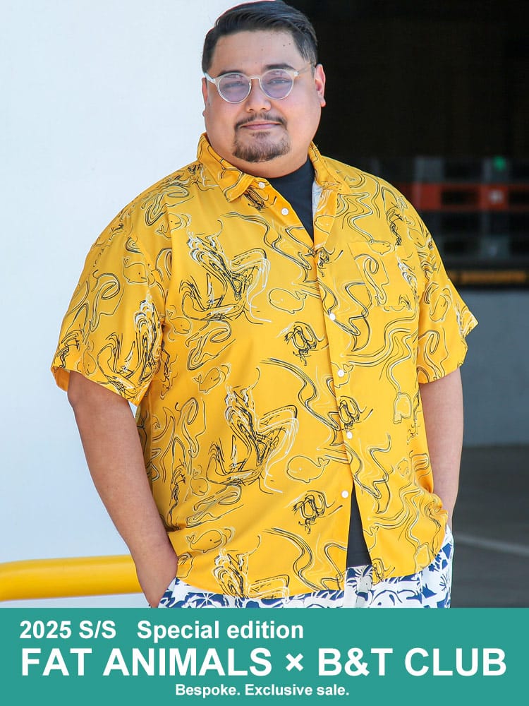半袖 シャツ FAT ANIMALS 総柄 レギュラー トップス プリント 春 夏 大きいサイズ メンズ