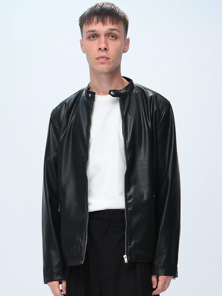 S＆SONS (エスアンドサンズ) 合成皮革 シングル ライダース ジャケット メンズ トップス アウター ジップ フルジップ 革ジャン 皮ジャン 秋 冬