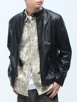 S＆SONS (エスアンドサンズ) 合成皮革 シングル ライダース ジャケット メンズ トップス アウター ジップ フルジップ 革ジャン 皮ジャン 秋 冬