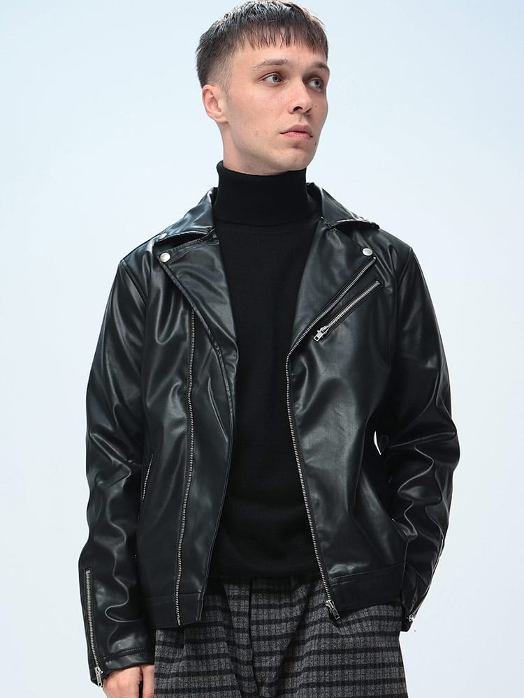 S＆SONS (エスアンドサンズ) 合成皮革 ダブル ライダース ジャケット メンズ トップス アウター ジャケット 襟付き フルジップ ジップ 革ジャン 皮ジャン 秋 冬