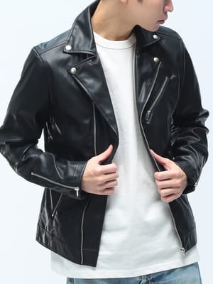 S＆SONS (エスアンドサンズ) 合成皮革 ダブル ライダース ジャケット メンズ トップス アウター ジャケット 襟付き フルジップ ジップ 革ジャン 皮ジャン 秋 冬