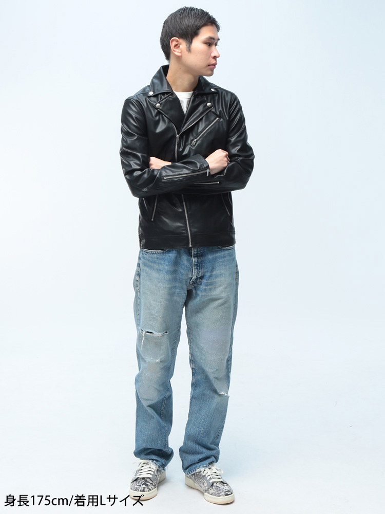S＆SONS (エスアンドサンズ) 合成皮革 ダブル ライダース ジャケット