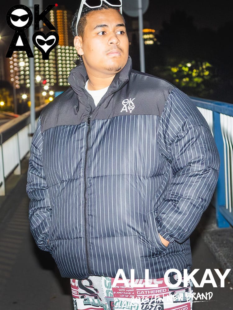 中綿 ブルゾン ワンポイント刺繍 ストライプ アウター 大きいサイズ メンズ