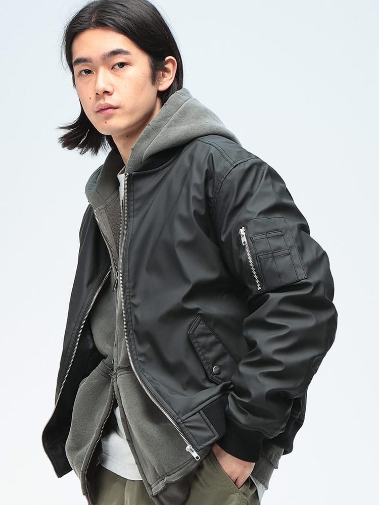S＆SONS (エスアンドサンズ) 合成皮革 無地 フルジップ 薄中綿 ジャケット MA-1 2538813 メンズ ユニセックス トップス アウター ジャケット ブルゾン ジップ